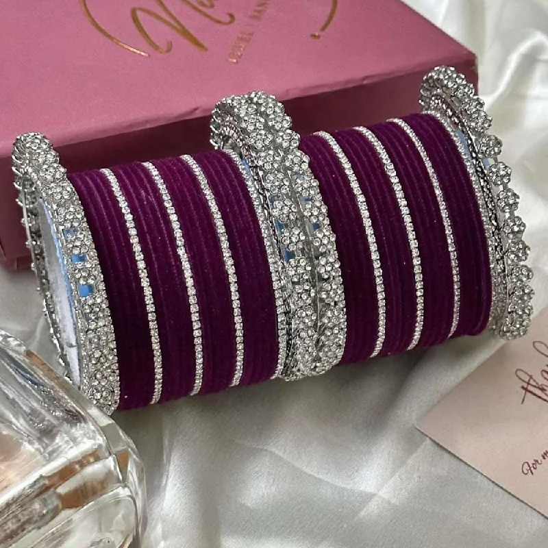 Sparkling rhinestone bangles for festive style-Manisha Jewellery Silver Plated Austrian Stone Velvet Bangles Set