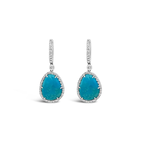 Custom engraved charm earrings for sentimental gifts-Turquoise & Diamond Earrings