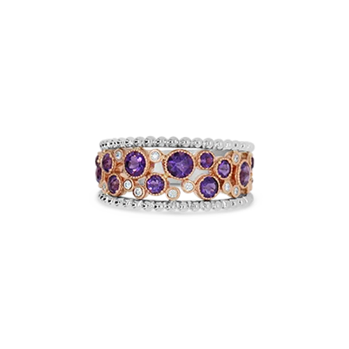 Classic gold rings for timeless sophistication-Amethyst & Diamond Band Ring