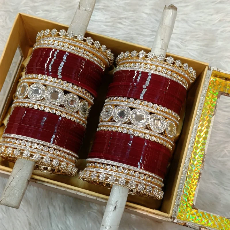 Elegant pearl-encrusted bangles for formal events-Pooja Bangles Gold Plated Kundan Stone Acrylic Bangles Set