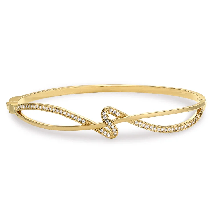 Adjustable cord bracelets for a perfect fit-Gold Finish Sterling Silver Micropave Ribbon Swirll Bangle Bracelet with Simulated Diamonds