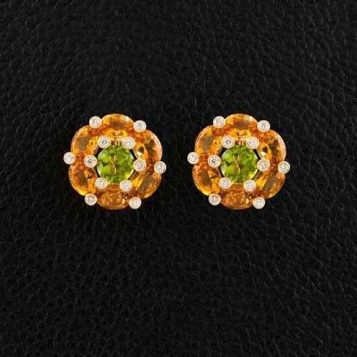 Custom design earrings for personalized style-Citrine, Peridot & Diamond Earrings