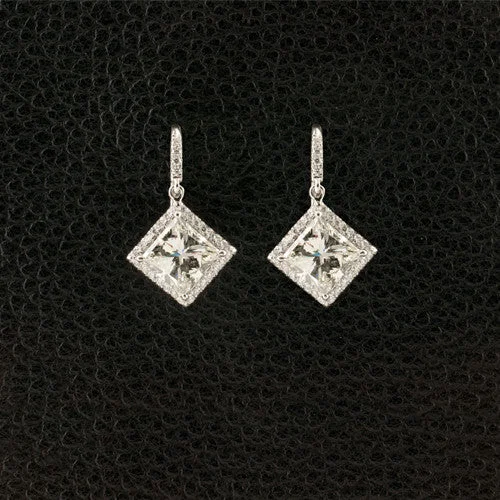 Feather earrings for boho chic looks-Princess cut Diamond Dangle Earrings