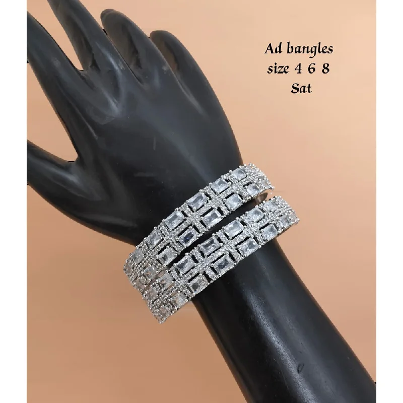 Set of bangles for coordinated fashion-Akruti Collection Silver Plated AD Bangles Set