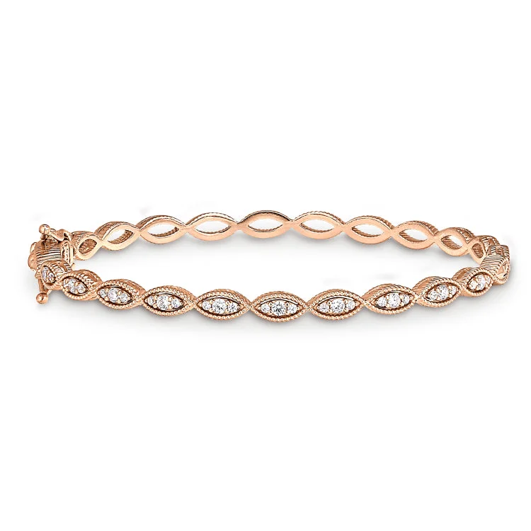 Bangle bracelets for elegant wrist wear-Rose GoldFinish Sterling Silver Micropave Three Stone Marquis Bangle Bracelet with Simulated Diamonds