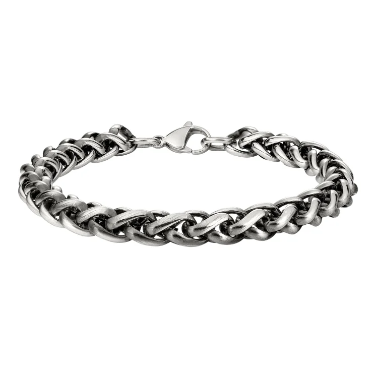 Designer bracelets for high-end fashion-Black And Silver Stainless Steel Wheat Bracelet