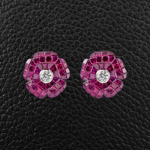 Elegant teardrop earrings for a glamorous touch-Ruby & Diamond Flower Earrings