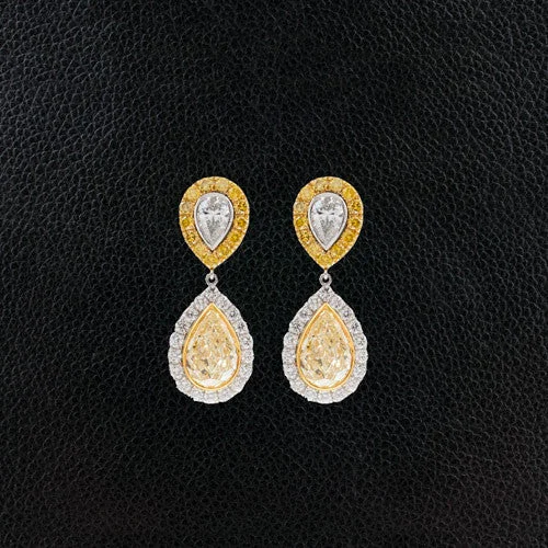 Gold hoop earrings for elegant fashion-Yellow & White Diamond Dangle Earrings