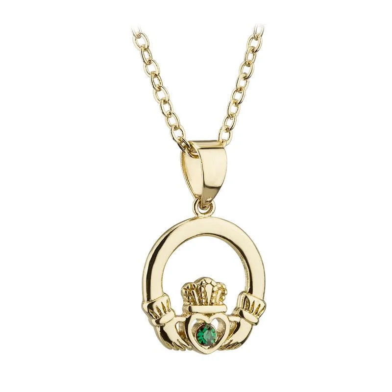 Custom wire-wrapped necklaces for artistic flair-Gold Plated Crystal Claddagh Necklace