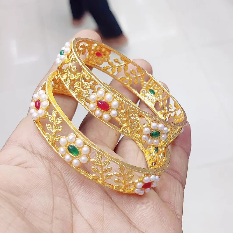 Custom engraved bangles for personalized gifts-Pooja Bangles Gold Plated Kundan Stone And Pearl Bangles Set