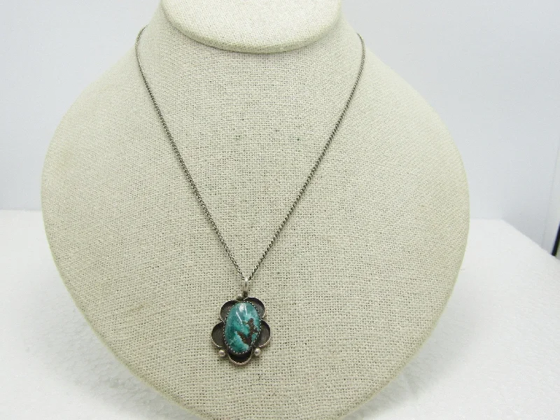 Stainless steel necklaces for modern durability-Vintage Southwestern Sterling Royston Turquoise Necklace, 18", 4.90 grams, 1960's, Magnetic Clasp