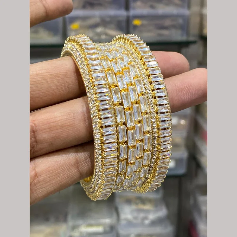 Layered bangle sets for trendy looks-Hira Collections Gold Plated American Diamond Bangles Set