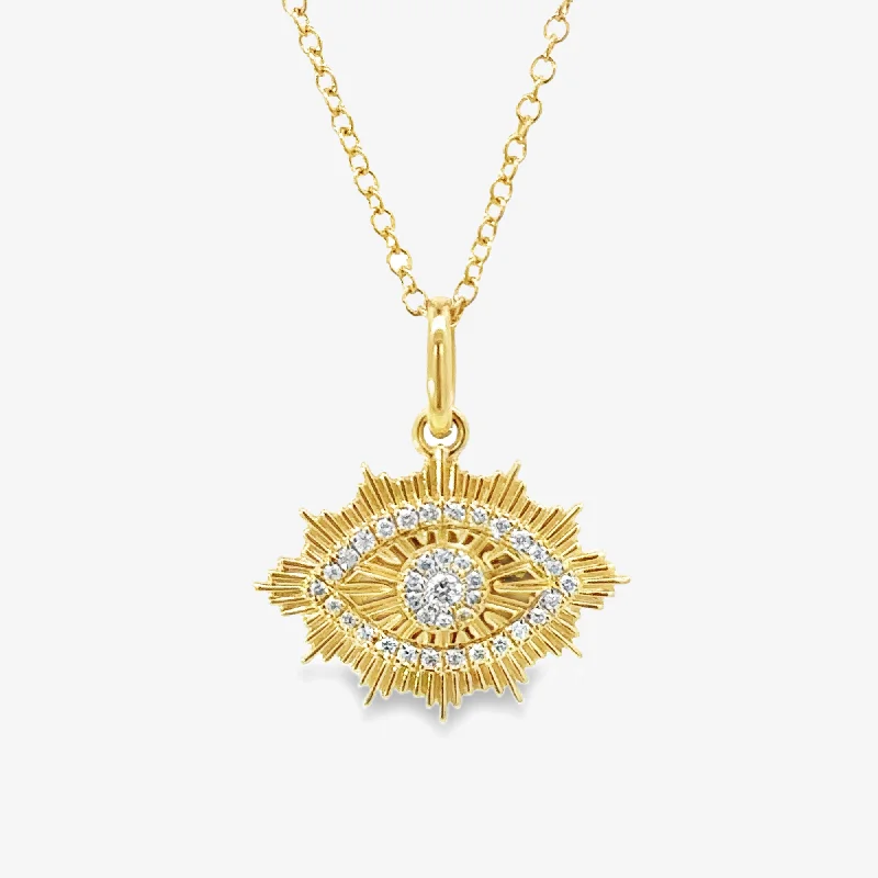 Monogrammed necklaces for personalized fashion-Rays of Gold & Diamond Evil Eye Necklace