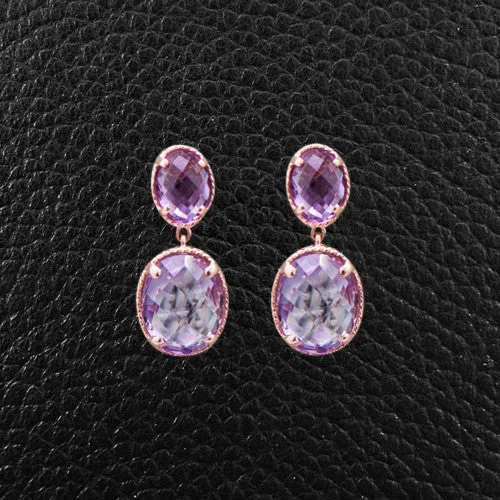 Intricate filigree earrings for vintage-inspired fashion-Oval Amethyst Dangle Earrings