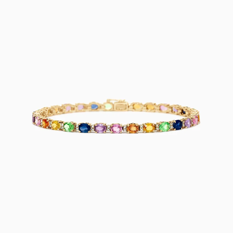 Matching couple bracelets for sweet gestures-Watercolors 14K Gold Multi Sapphire and Diamond Bracelet, 8.96 TCW