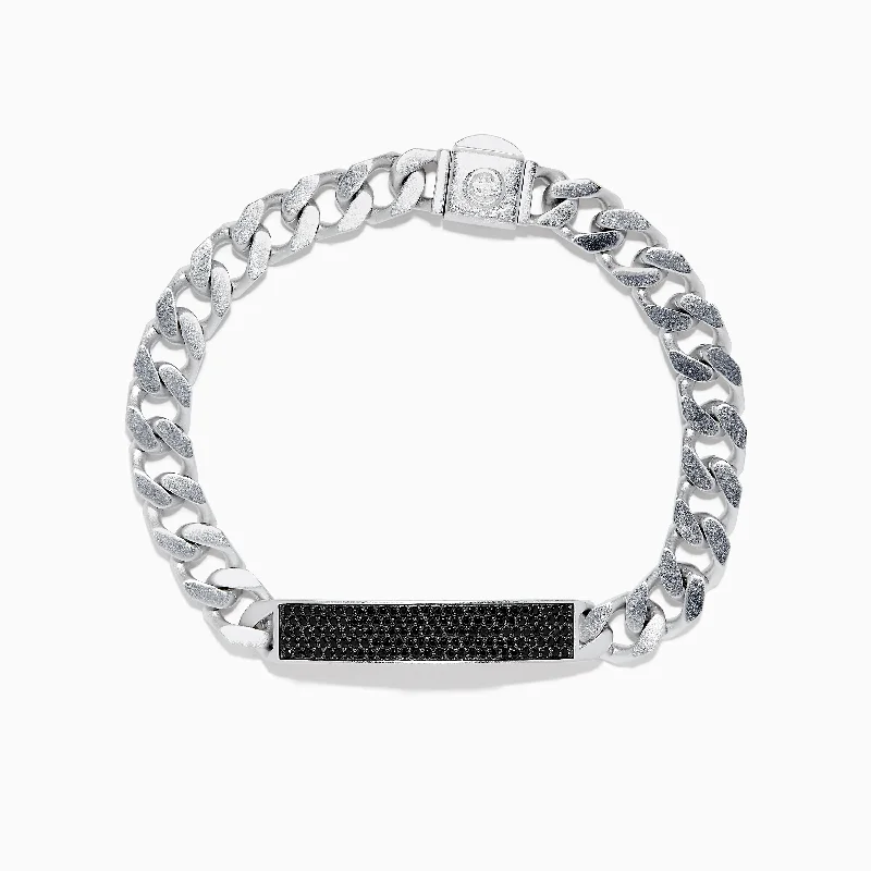 Diamond bracelets for luxurious sparkle-Men's 925 Sterling Silver Chain Link Black Spinel Bracelet 1.45 TCW