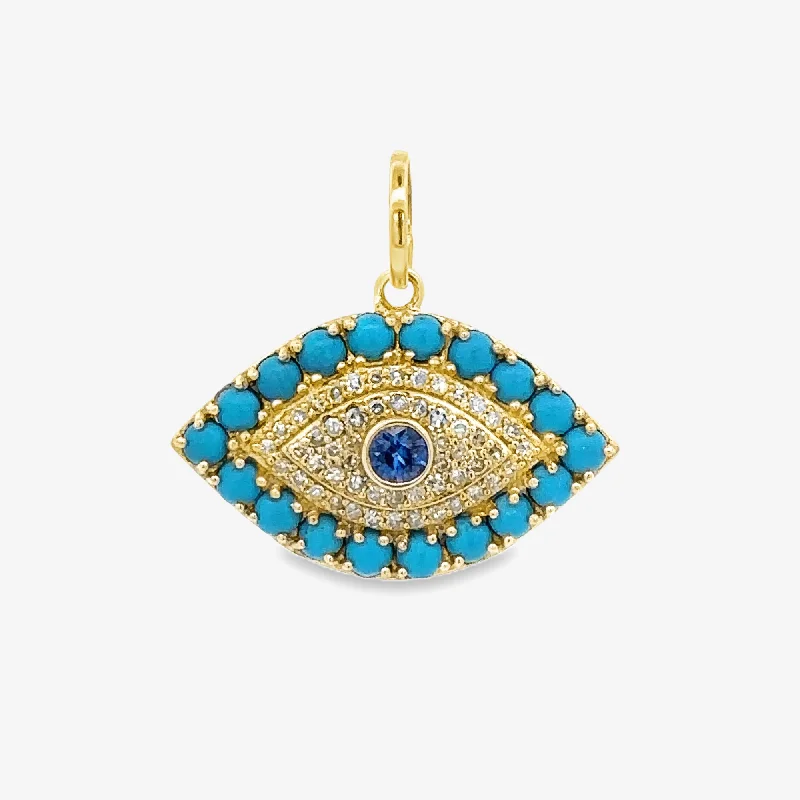 Gemstone drop necklaces for colorful elegance-Evil Eye Turquoise, blue sapphire  and Diamond Pendant