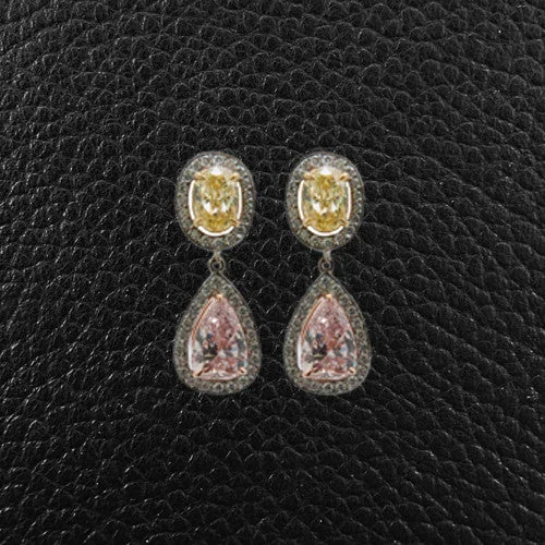 Sterling silver earrings for timeless fashion-Pink, Yellow & White Diamond Earrings