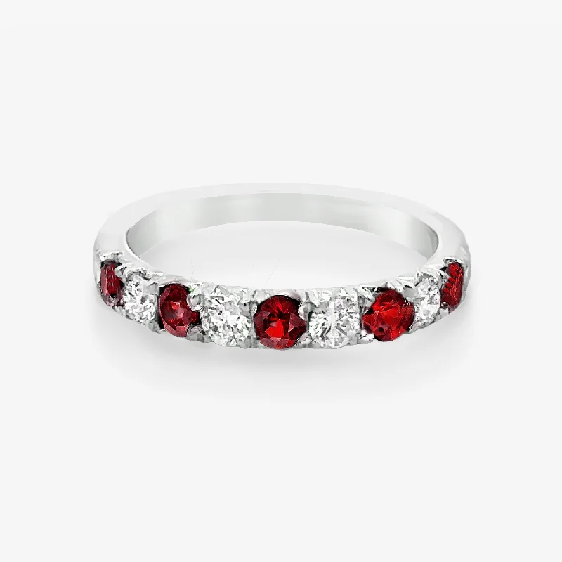 Fashion rings for everyday wear-0.65CT Ruby & Diamond Halfway Ring