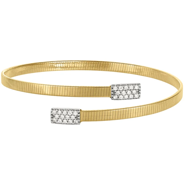 Adjustable bracelets for a perfect fit-Gold Finish Sterling Silver Wrap Cuff Bracelet with Rhodium Finish Simulated Diamond Rectangle Ends