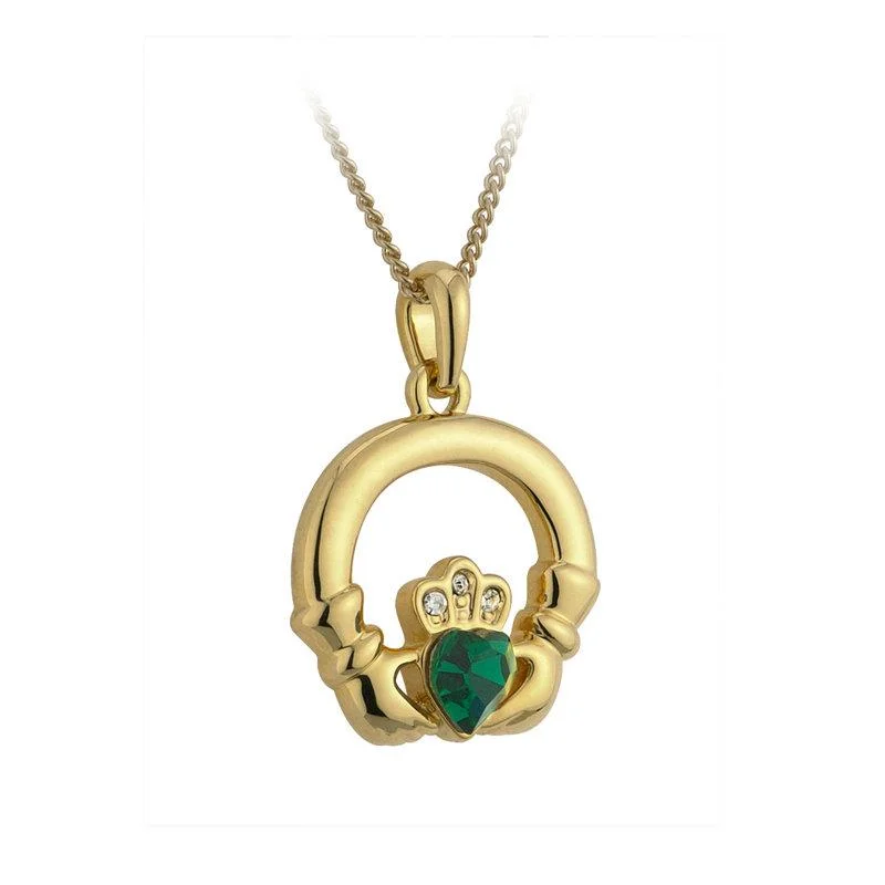 Colorful enamel necklaces for fun, vibrant style-Gold Plated Green Claddagh Necklace