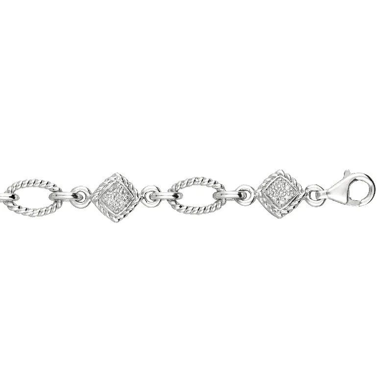 Sports team bracelets for fan fashion-Silver Open Oval Rope .25ct Diamond Accent Link Bracelet