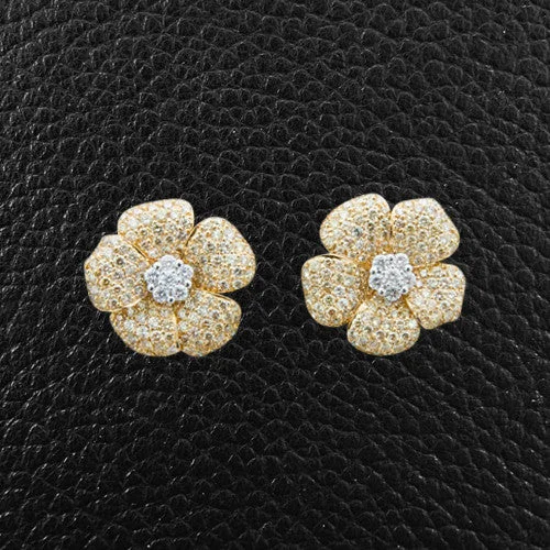 Vintage gold earrings for timeless appeal-Yellow & White Diamond Flower Earrings