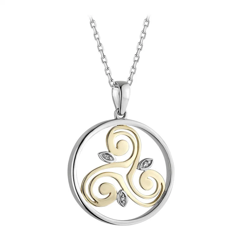 Vintage-inspired necklaces for timeless charm-Silver And 10K Gold Diamond Round Spiral Pendant