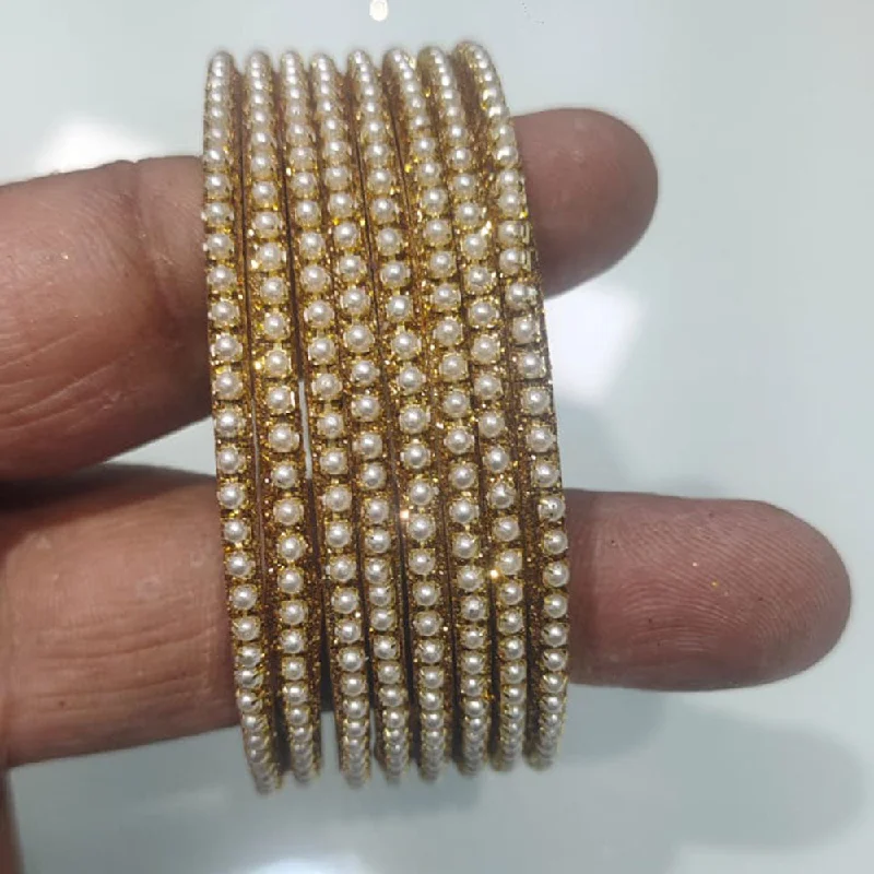 Gold bangles with intricate designs for detailed beauty-Kiran Bangles Gold Plated Pearls Bangles Set