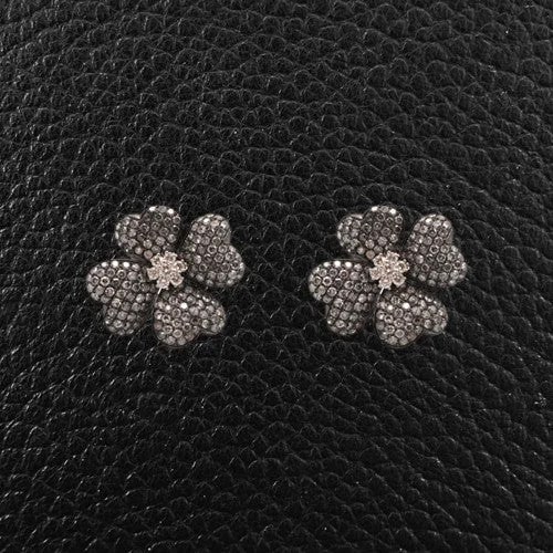 Intricate filigree earrings for vintage-inspired fashion-Gray & White Diamond Flower Earrings