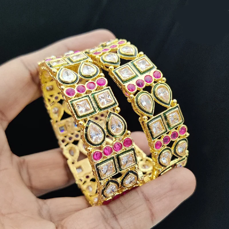 Boho bangles for free-spirited accessories-Jewel Addiction Gold Plated Kundan Openable Bangles Set