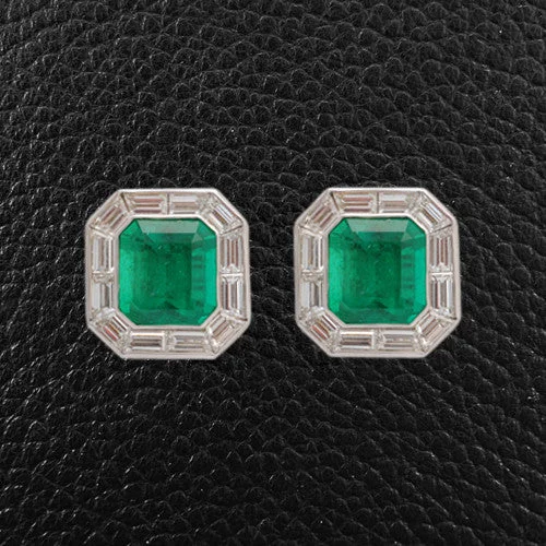 Pearl stud earrings for classic sophistication-Emerald & Diamond Earrings