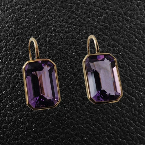 Luxury gold earrings for upscale fashion-Emerald cut Amethyst Earrings