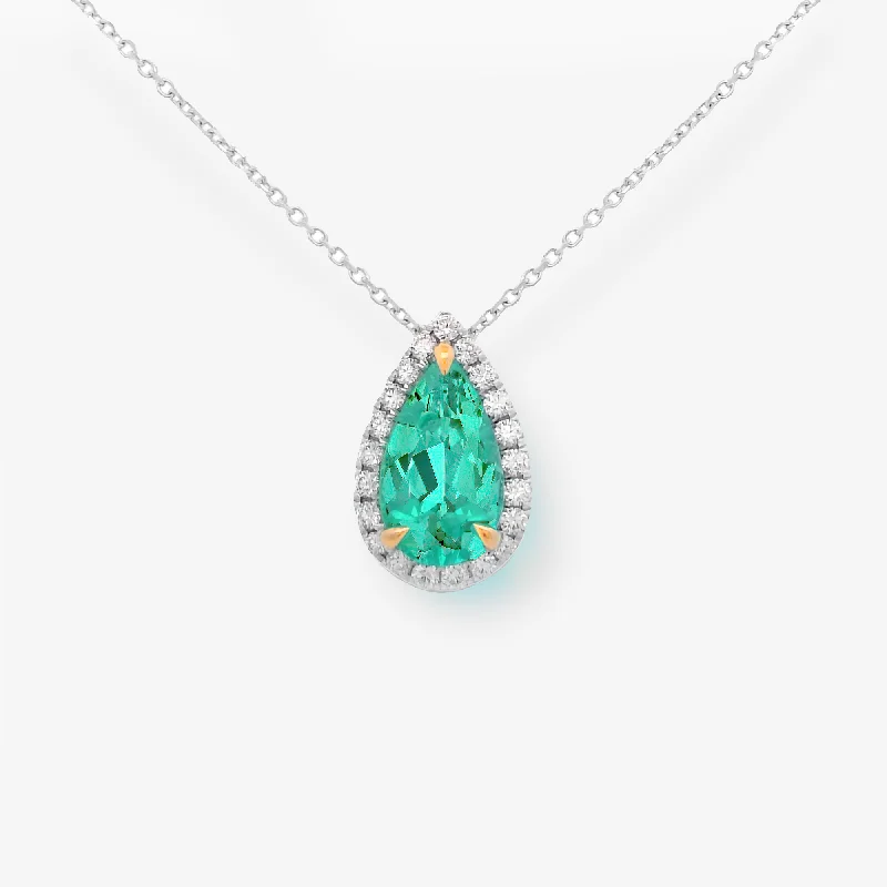 Custom lockets for personalized necklaces-2.44CT Pear Shaped Emerald & Diamond Halo Necklace