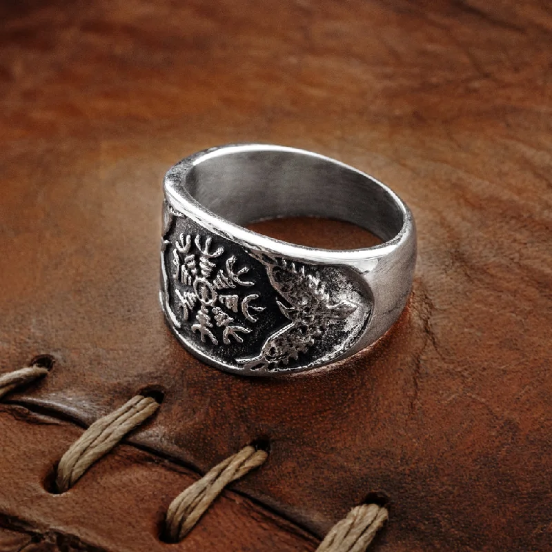 Custom couple rings for matching jewelry-Aegishjálmur Ring, Stainless Steel