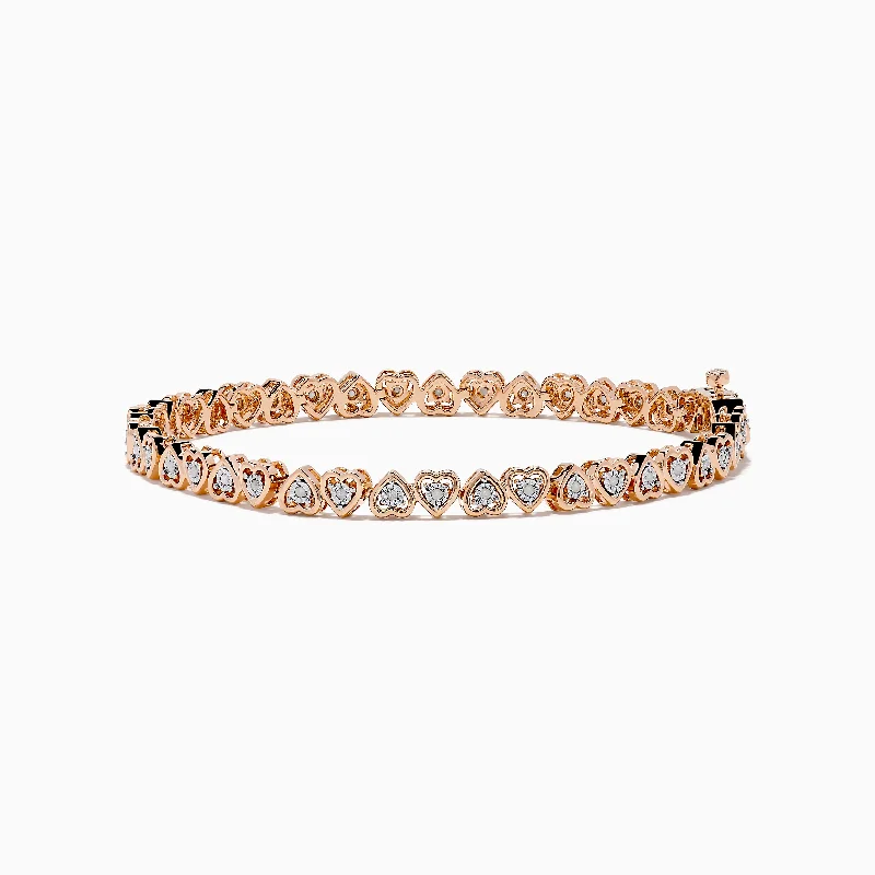 Tennis bracelets for glamorous charm-Rose Plated Sterling Silver Diamond Hearts Tennis Bracelet