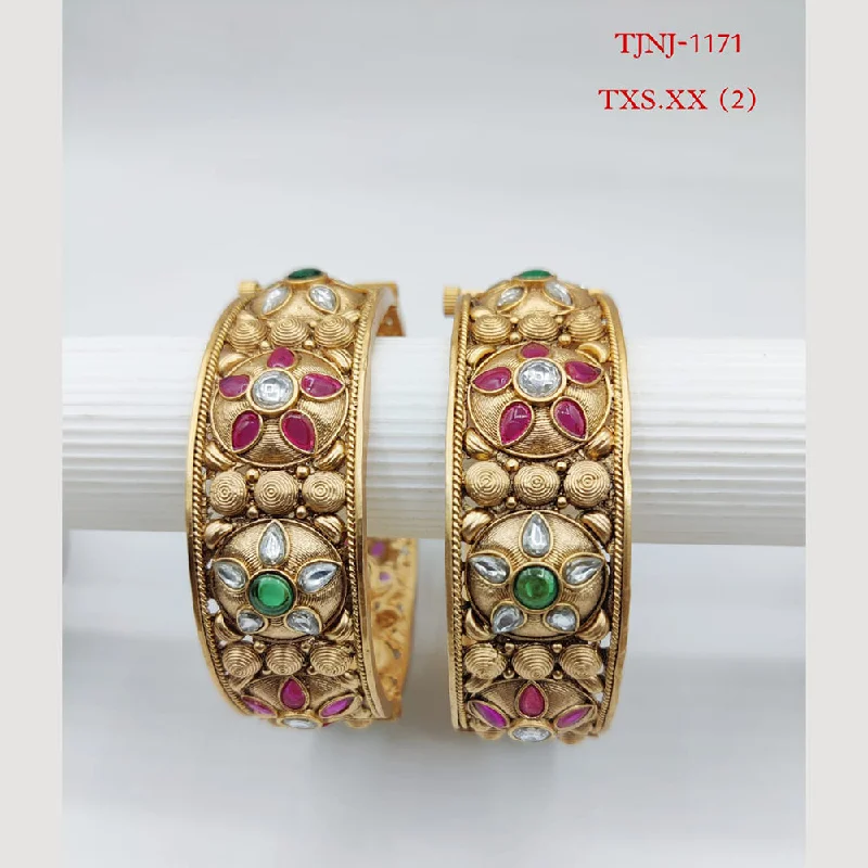 Simple cuff bangles for elegant style-Choice Gold Plated Pota Stone Bangles Set