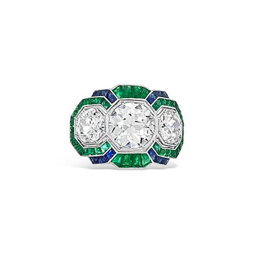 Classic cocktail rings for glamorous evenings-Diamond, Sapphire & Emerald Ring