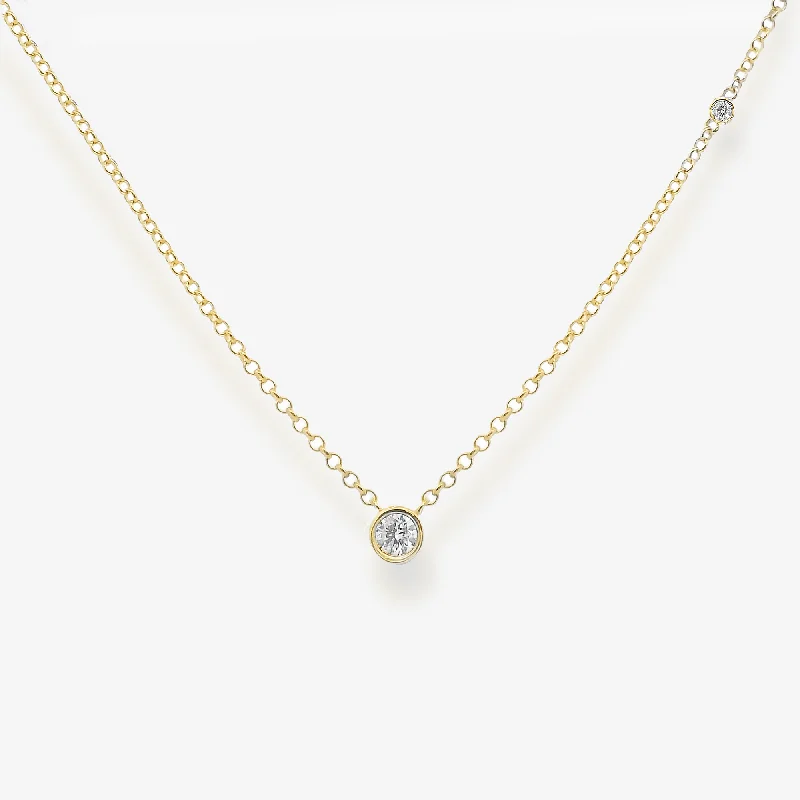 Adjustable cord necklaces for custom wear-Bezel Set Round 0.20CT Diamond Necklace