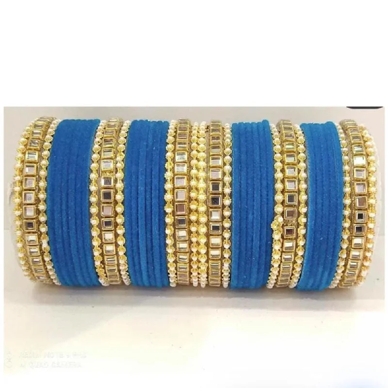 Textured bangles for a stylish edge-Pooja Bangles Gold Plated Velvet And Pearl Bangle Set