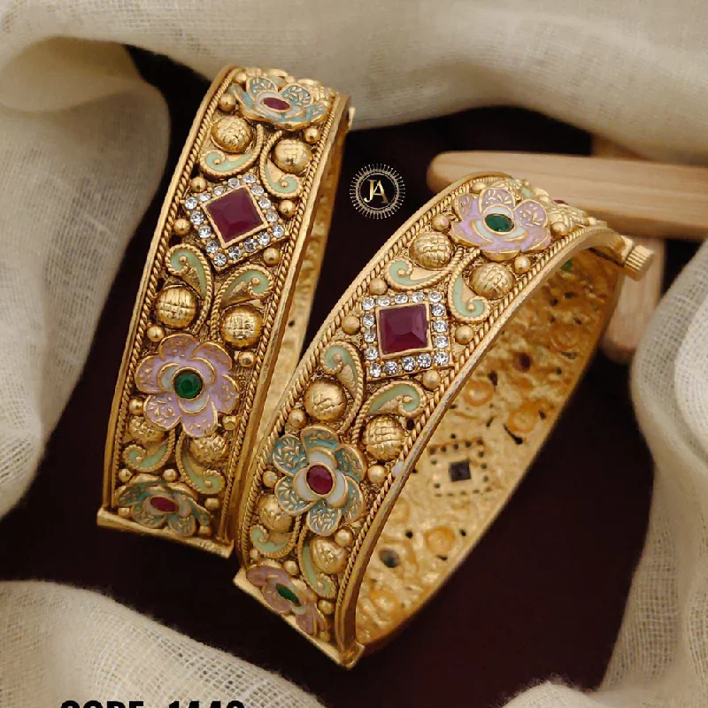 Custom birthstone bangles for personalized gifts-Neetu Art Gold Plated Austrian Stone Meenakari Openable Bangles Set