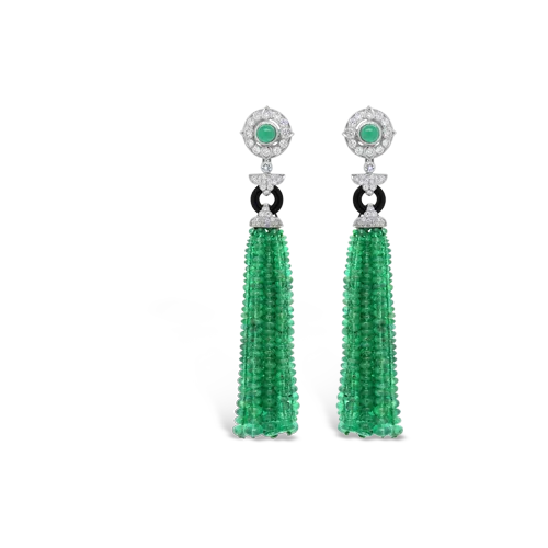 Intricate filigree earrings for vintage-inspired fashion-Emerald Bead Tassel Earrings