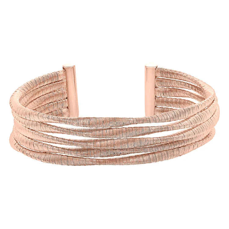 Magnetic therapy bracelets for health and wellness-Rose Gold Finish Sterling Silver Loosely Twisted Five Cable Cuff Bracelet