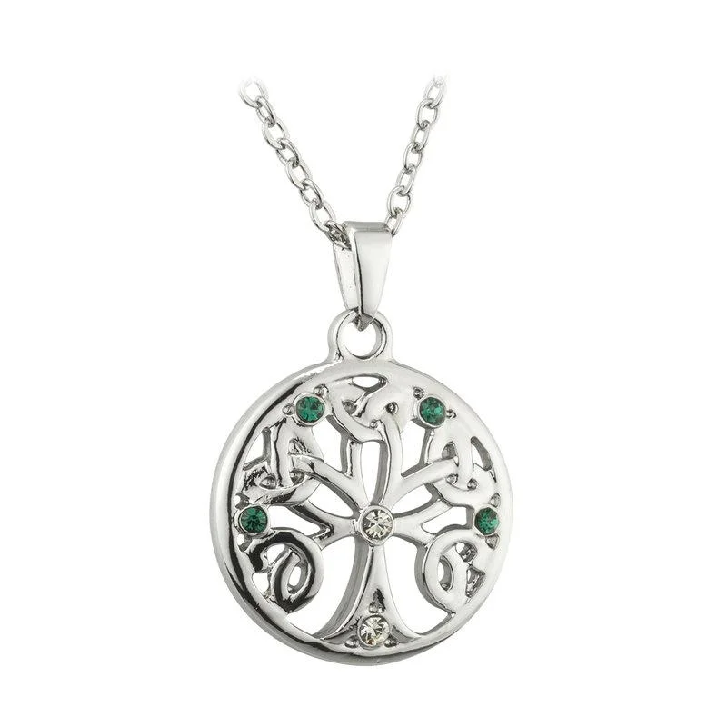 Crystal pendant necklaces for added glamour-Rhodium Crystal Tree Of Life Pendant