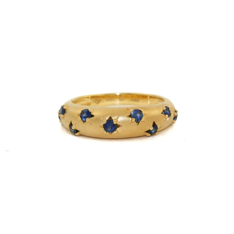 Personalized birthstone rings for meaningful gifts-14k Matte Gold x 5mm Blue Sapphire Star Bombe Band