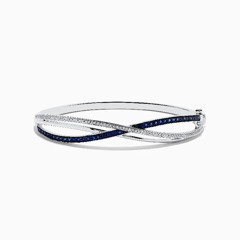 Sports team bracelets for fan fashion-Royale Bleu 14K White Gold Blue Sapphire and Diamond Crossover Bangle