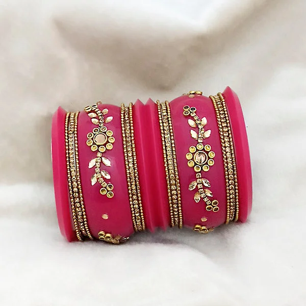 Gold bangles for timeless elegance-Sejal Pink Color Austrian Stone Bangle Set  - 1403760F