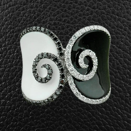 Custom made rings for unique designs-Black & White Agate Ring with Black & White Diamond