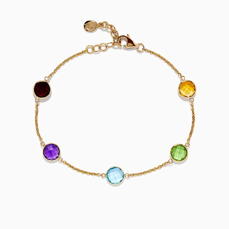 Wooden bracelets for rustic charm-Mosaic 14K Yellow Gold Multi Stone Adjustable Station Bracelet 6.85 TCW