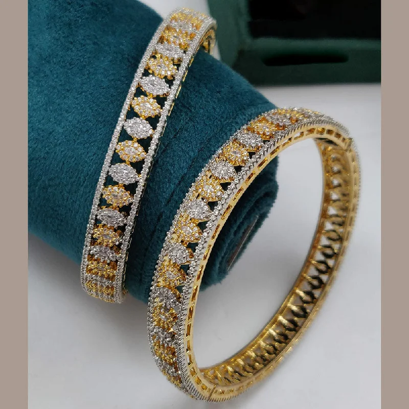 Wedding bangle sets for bridesmaids-Vivah Creations 2 Tone Plated American Diamond  Bangle Set